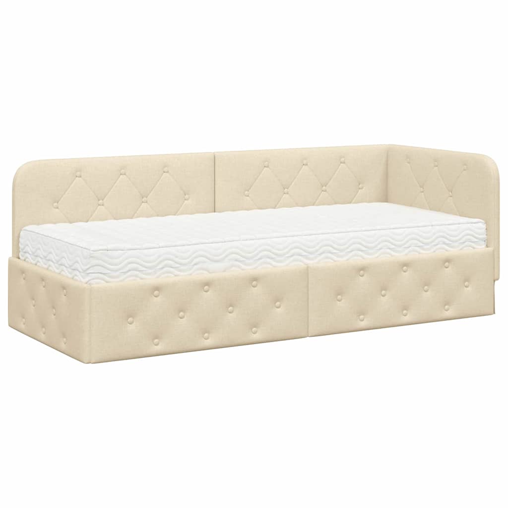 Cornice del letto ad angolo Crema 80 x 200 cm Tessuto | homemem39