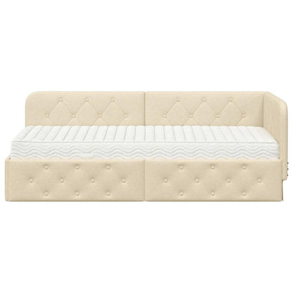 Cornice del letto ad angolo Crema 80 x 200 cm Tessuto | homemem39