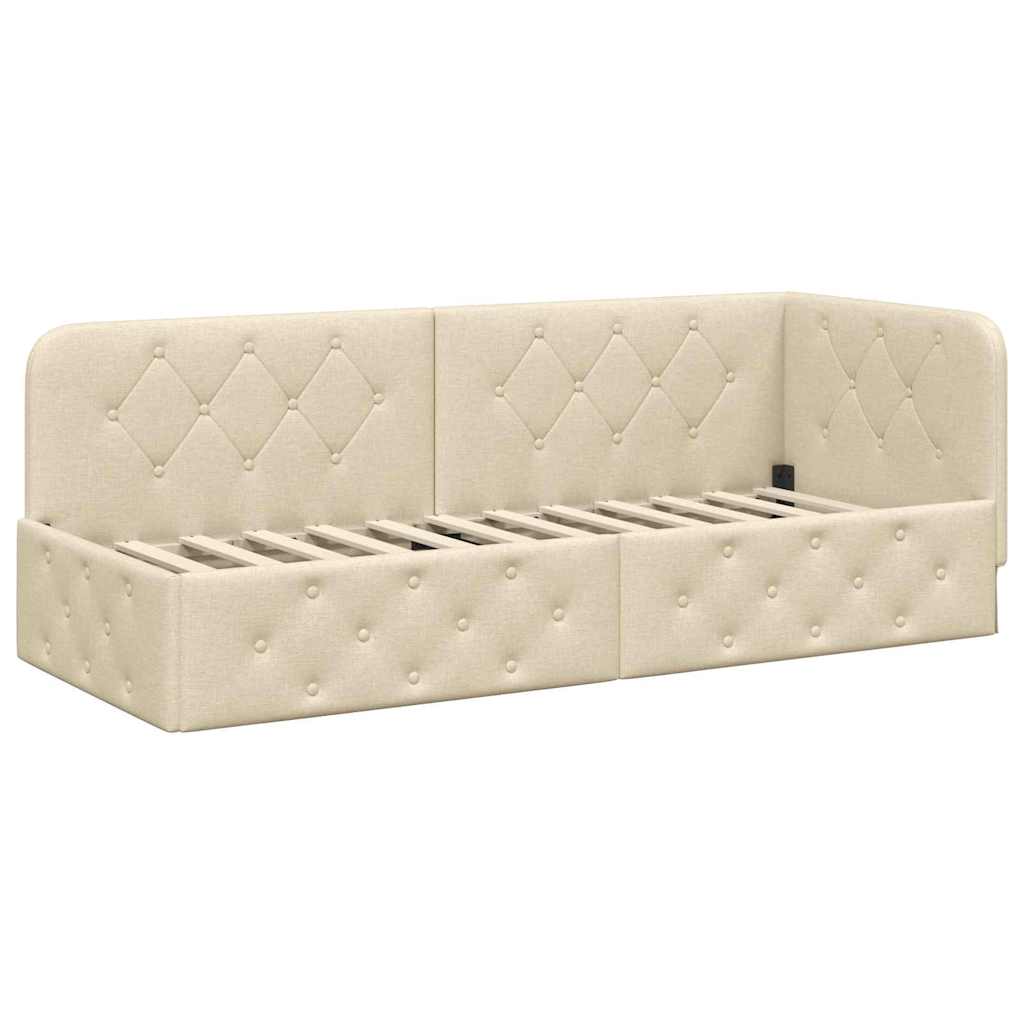 Cornice del letto ad angolo Crema 80 x 200 cm Tessuto | homemem39