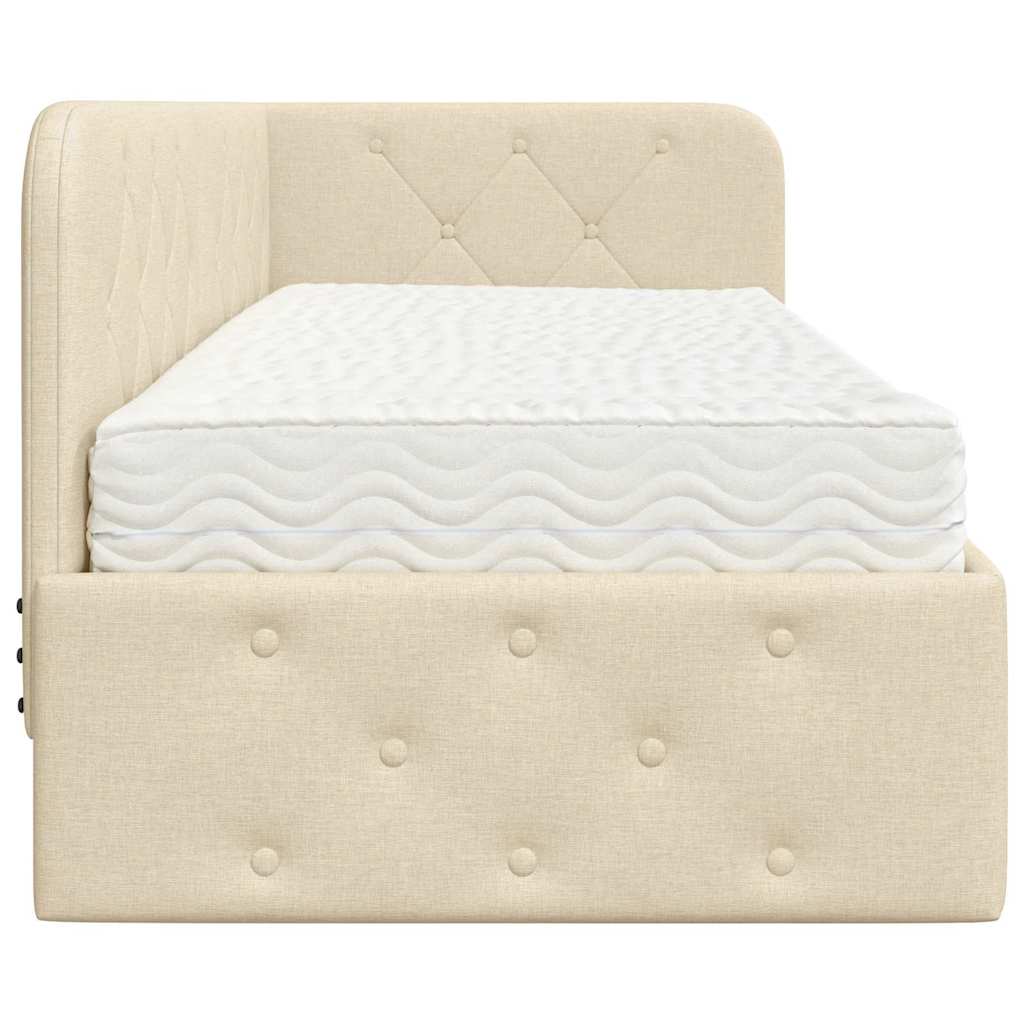 Cornice del letto ad angolo Crema 80 x 200 cm Tessuto | homemem39