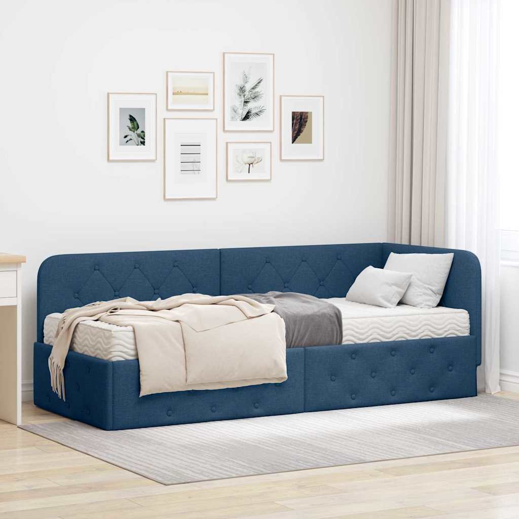 Cornice del letto ad angolo Blu 80 x 200 cm Tessuto | homemem39