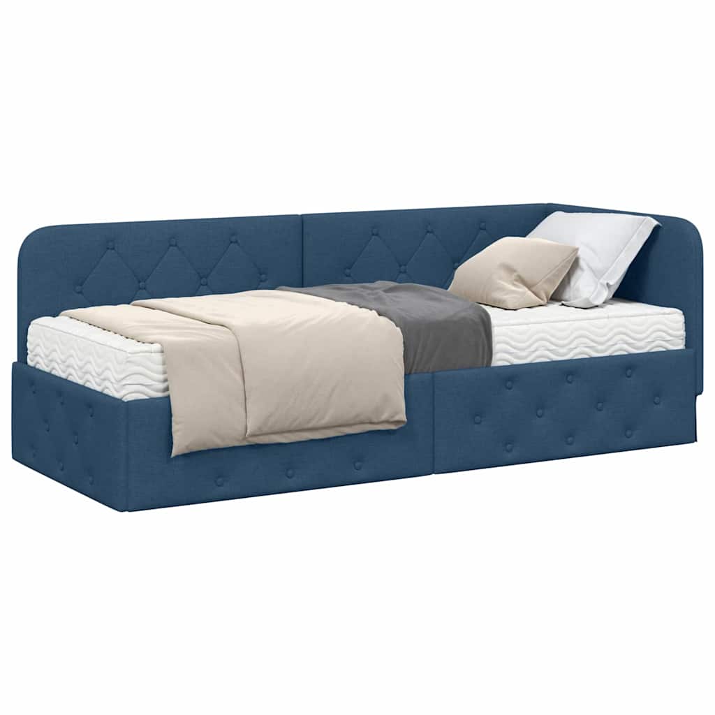 Cornice del letto ad angolo Blu 80 x 200 cm Tessuto | homemem39