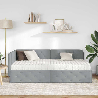 Cornice del letto ad angolo Grigio chiaro 90 x 190 cm Tessuto | homemem39