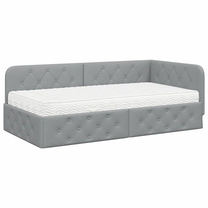 Cornice del letto ad angolo Grigio chiaro 90 x 190 cm Tessuto | homemem39