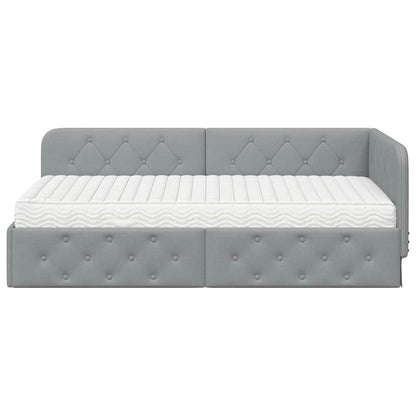 Cornice del letto ad angolo Grigio chiaro 90 x 190 cm Tessuto | homemem39