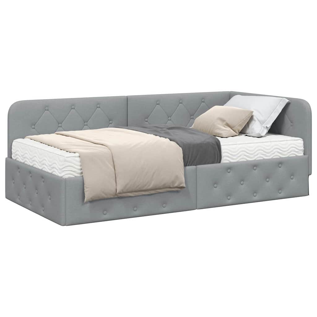 Cornice del letto ad angolo Grigio chiaro 90 x 190 cm Tessuto | homemem39
