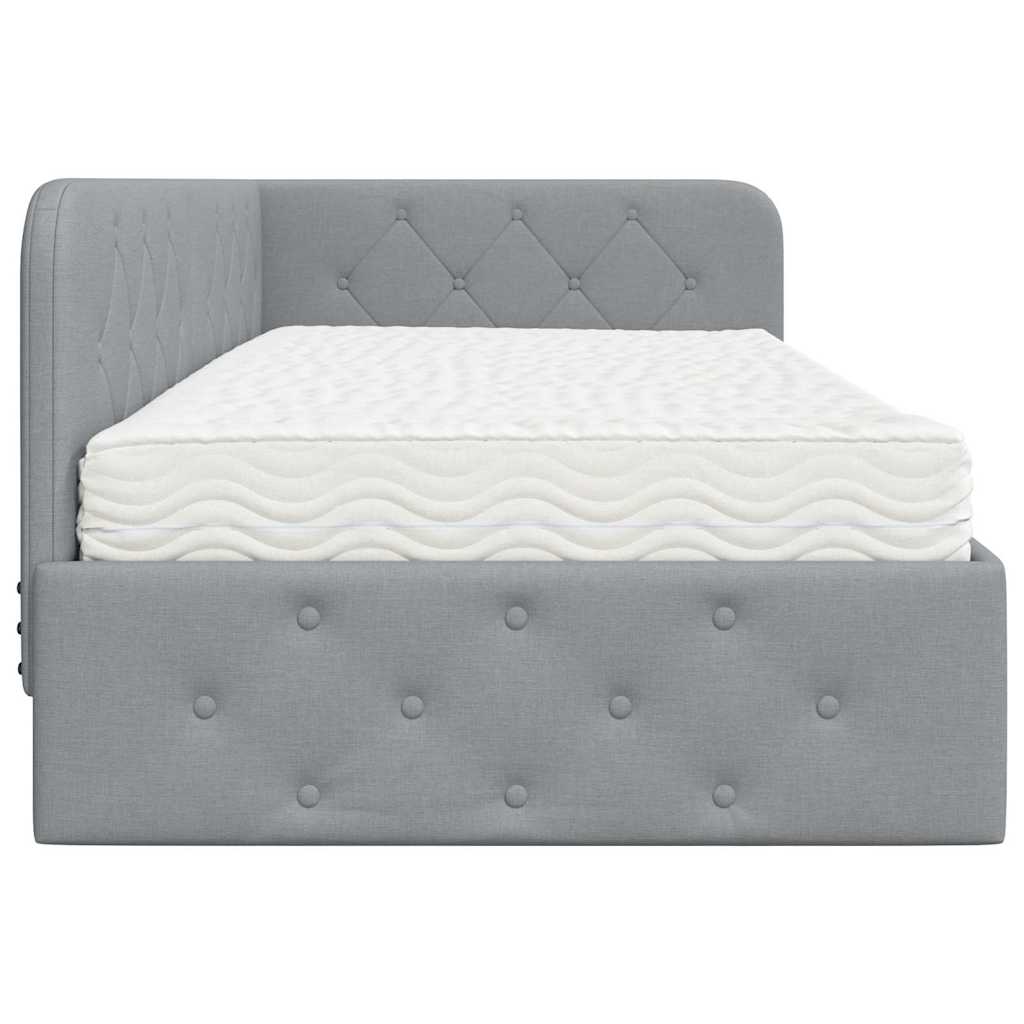 Cornice del letto ad angolo Grigio chiaro 90 x 190 cm Tessuto | homemem39
