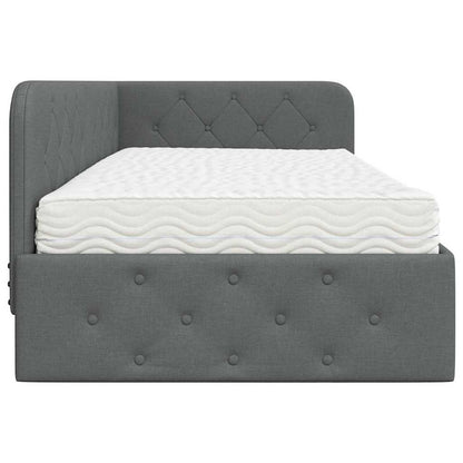 Cornice del letto ad angolo Grigio scuro 90 x 190 cm Tessuto | homemem39