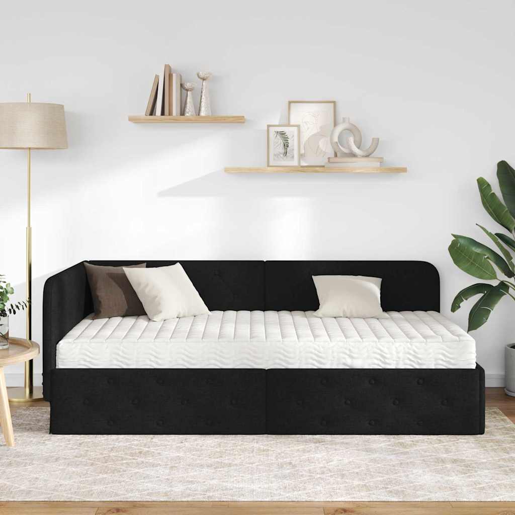 Cornice del letto ad angolo Nero 90 x 190 cm Tessuto | homemem39
