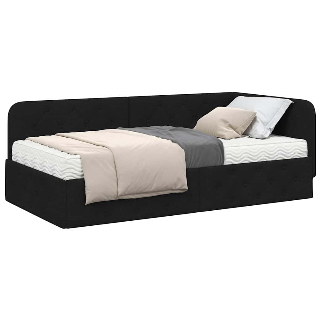 Cornice del letto ad angolo Nero 90 x 190 cm Tessuto | homemem39