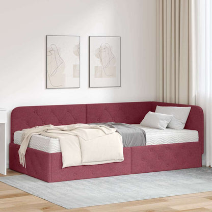 Cornice del letto ad angolo Rosso Vino 90 x 190 cm Tessuto | homemem39