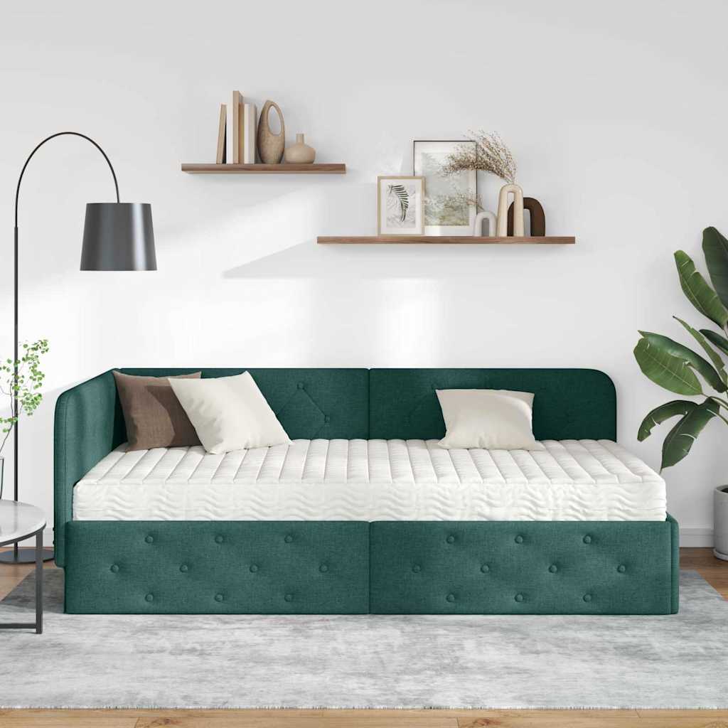 Cornice del letto ad angolo Verde Scuro 90 x 190 cm Tessuto | homemem39