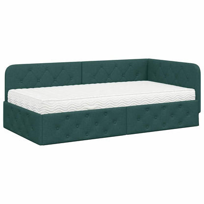 Cornice del letto ad angolo Verde Scuro 90 x 190 cm Tessuto | homemem39