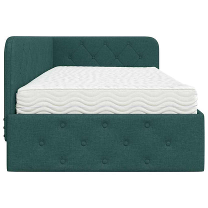 Cornice del letto ad angolo Verde Scuro 90 x 190 cm Tessuto | homemem39