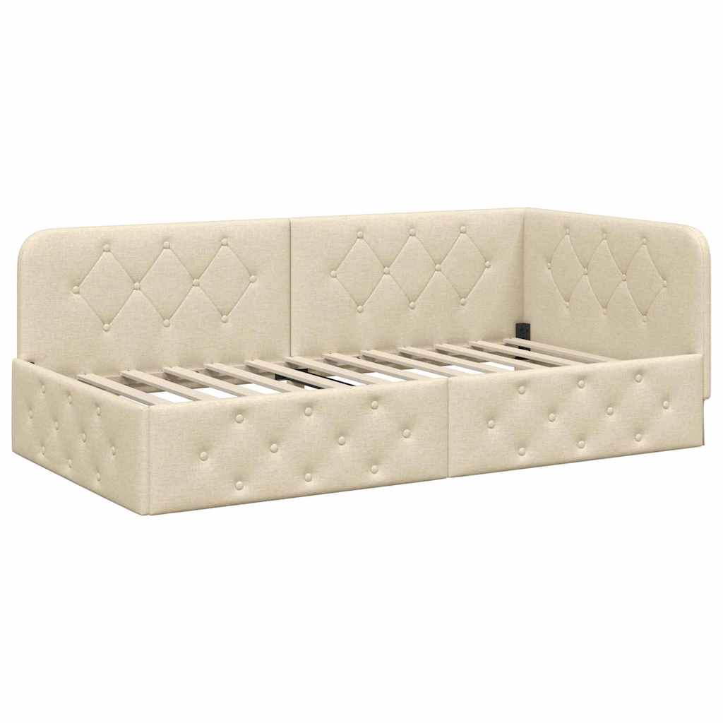 Cornice del letto ad angolo Crema 90 x 190 cm Tessuto | homemem39