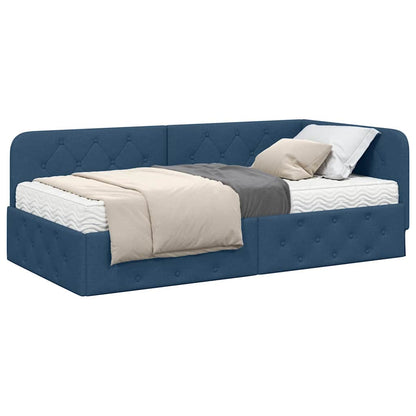 Cornice del letto ad angolo Blu 90 x 190 cm Tessuto | homemem39