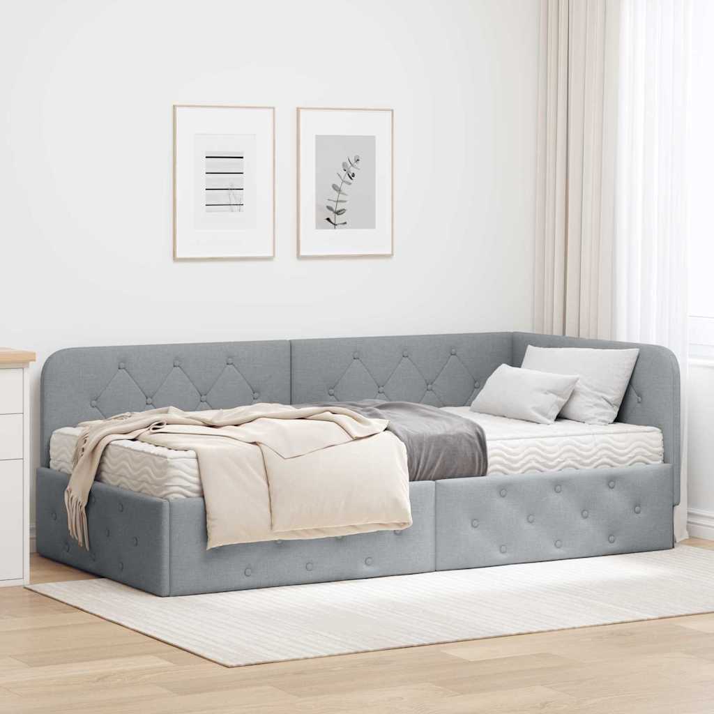 Cornice del letto ad angolo Grigio chiaro 90 x 200 cm Tessuto | homemem39