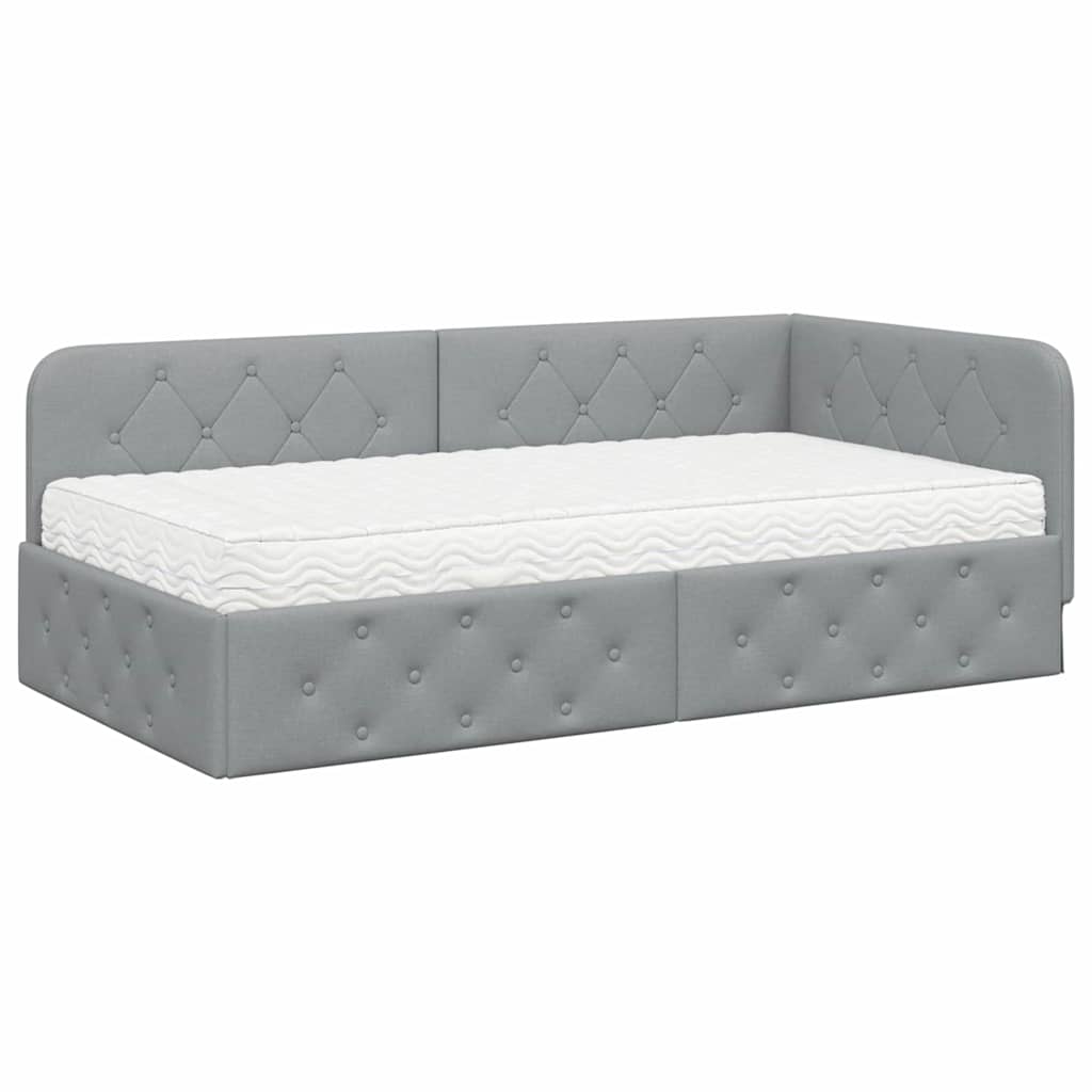 Cornice del letto ad angolo Grigio chiaro 90 x 200 cm Tessuto | homemem39