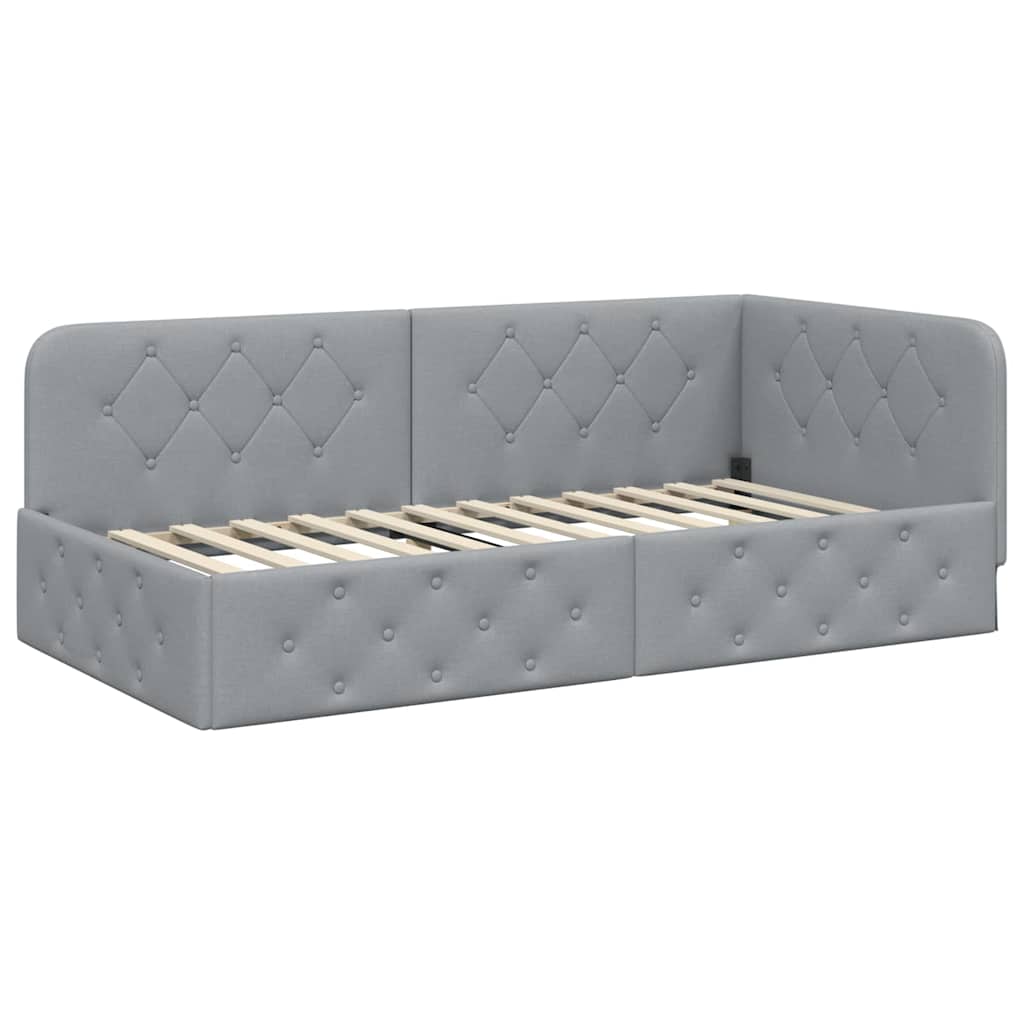 Cornice del letto ad angolo Grigio chiaro 90 x 200 cm Tessuto | homemem39