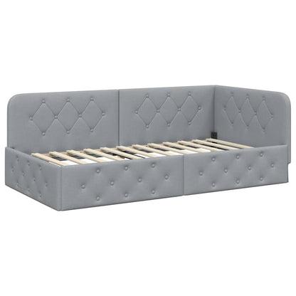 Cornice del letto ad angolo Grigio chiaro 90 x 200 cm Tessuto | homemem39
