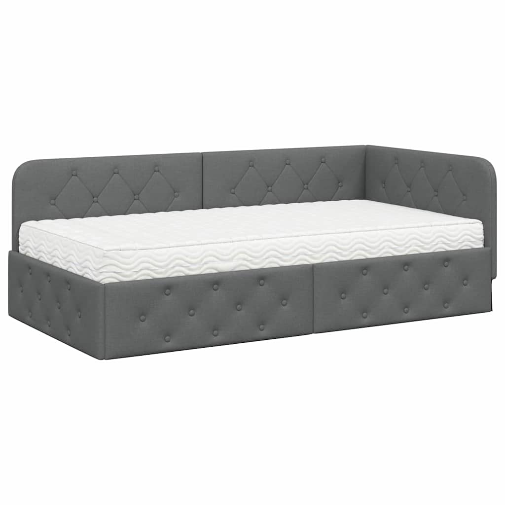 Cornice del letto ad angolo Grigio scuro 90 x 200 cm Tessuto | homemem39