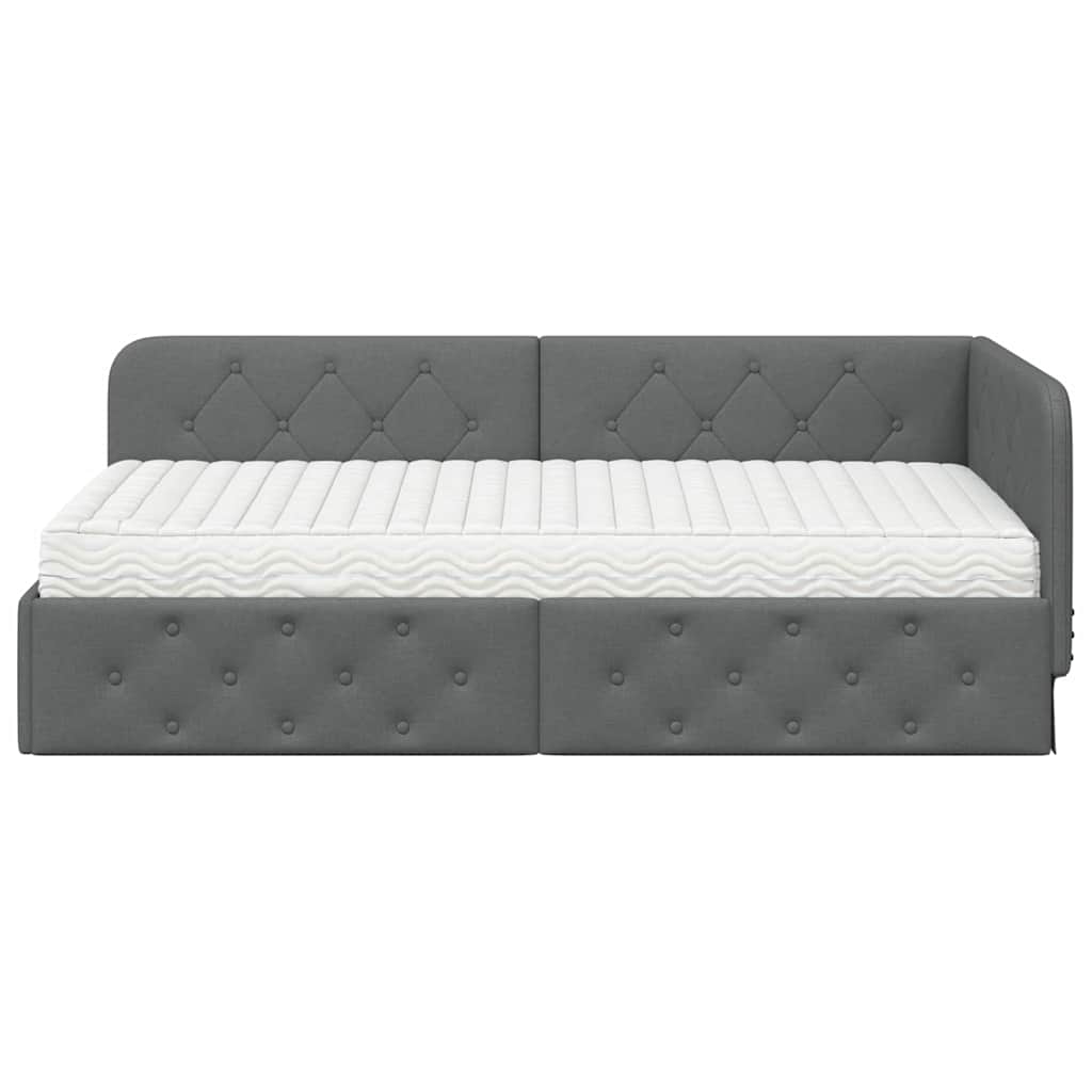Cornice del letto ad angolo Grigio scuro 90 x 200 cm Tessuto | homemem39