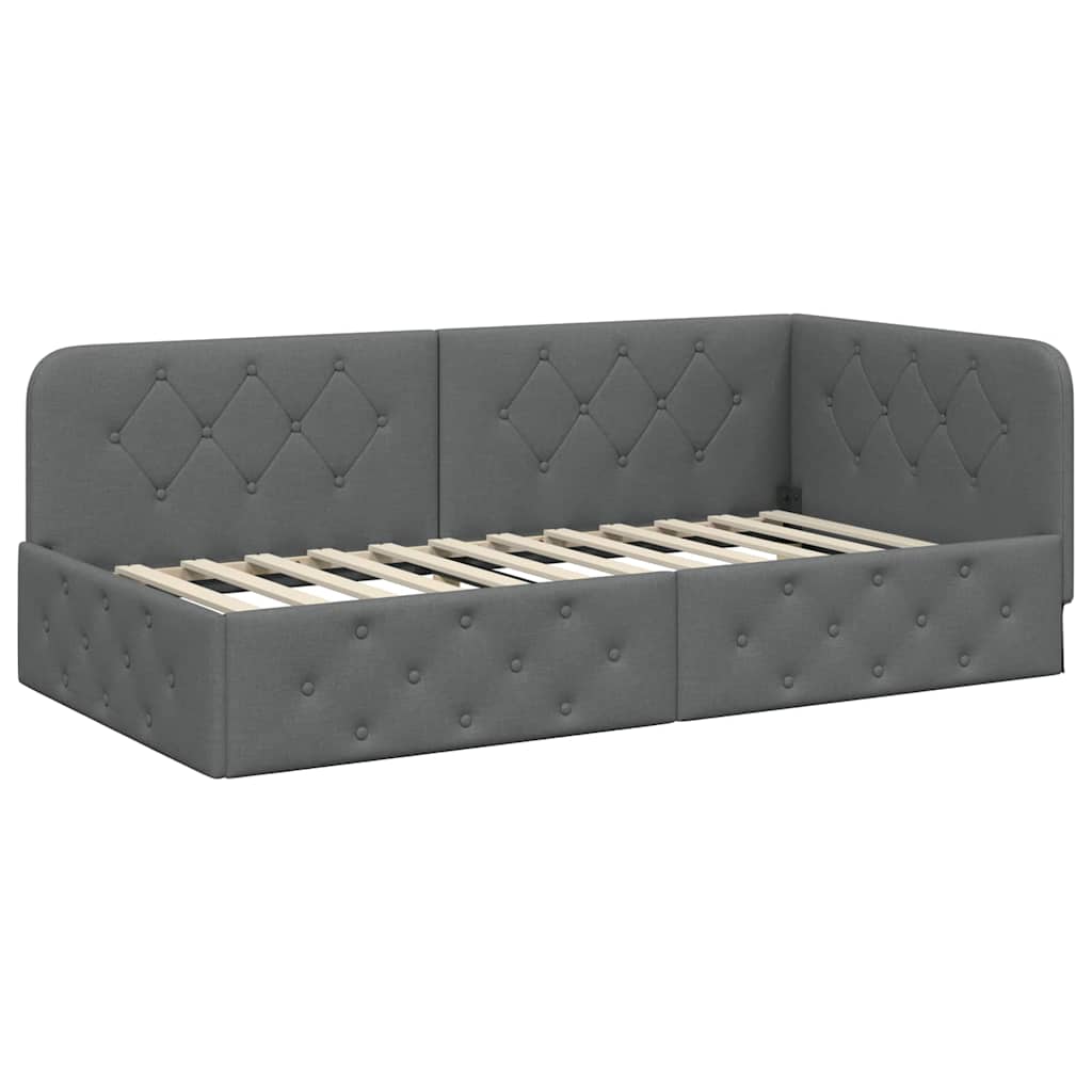 Cornice del letto ad angolo Grigio scuro 90 x 200 cm Tessuto | homemem39