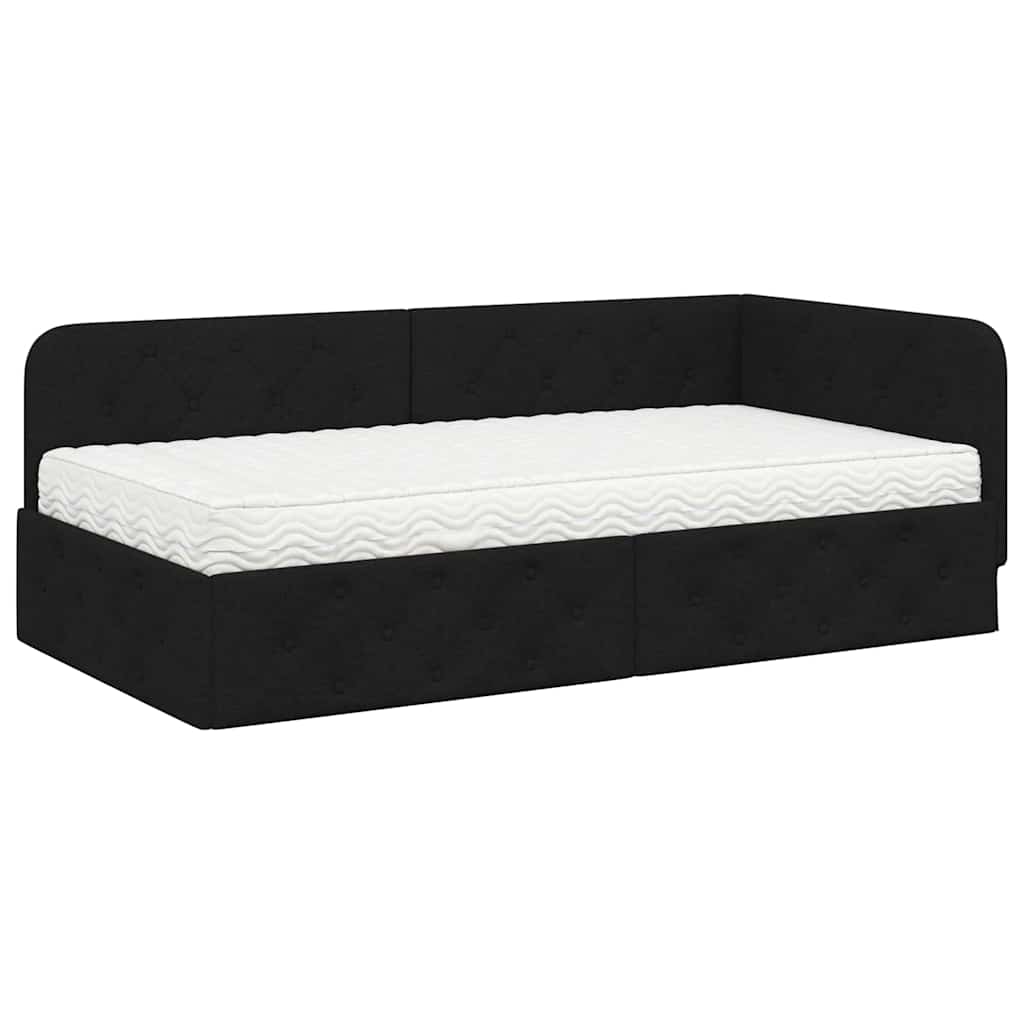 Cornice del letto ad angolo Nero 90 x 200 cm Tessuto | homemem39