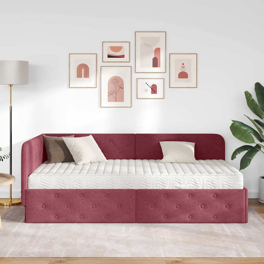 Cornice del letto ad angolo Rosso Vino 90 x 200 cm Tessuto | homemem39
