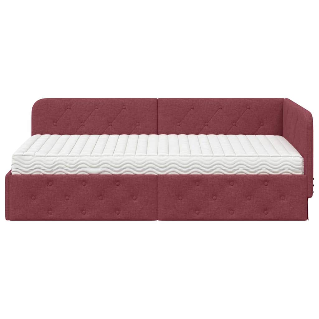 Cornice del letto ad angolo Rosso Vino 90 x 200 cm Tessuto | homemem39