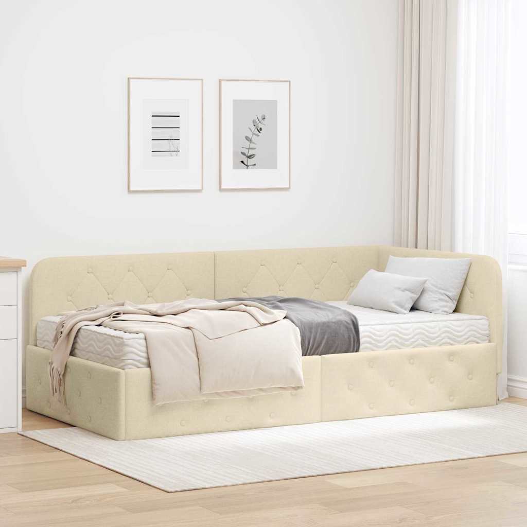 Cornice del letto ad angolo Crema 90 x 200 cm Tessuto | homemem39