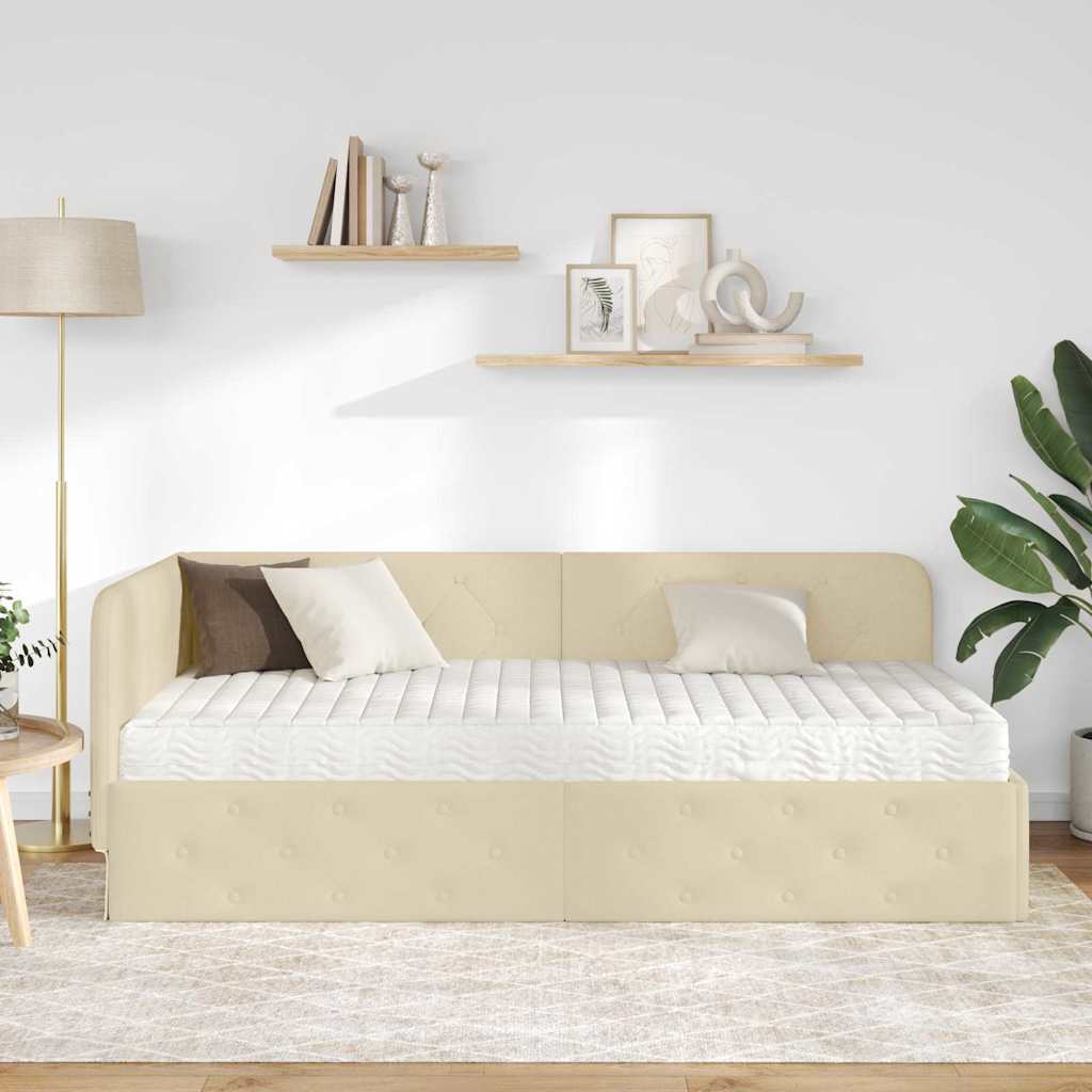 Cornice del letto ad angolo Crema 90 x 200 cm Tessuto | homemem39