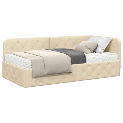 Cornice del letto ad angolo Crema 90 x 200 cm Tessuto | homemem39