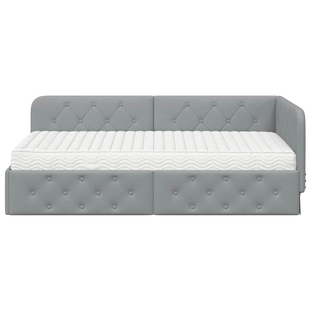 Cornice del letto ad angolo Grigio chiaro 100 x 200 cm Tessuto | homemem39