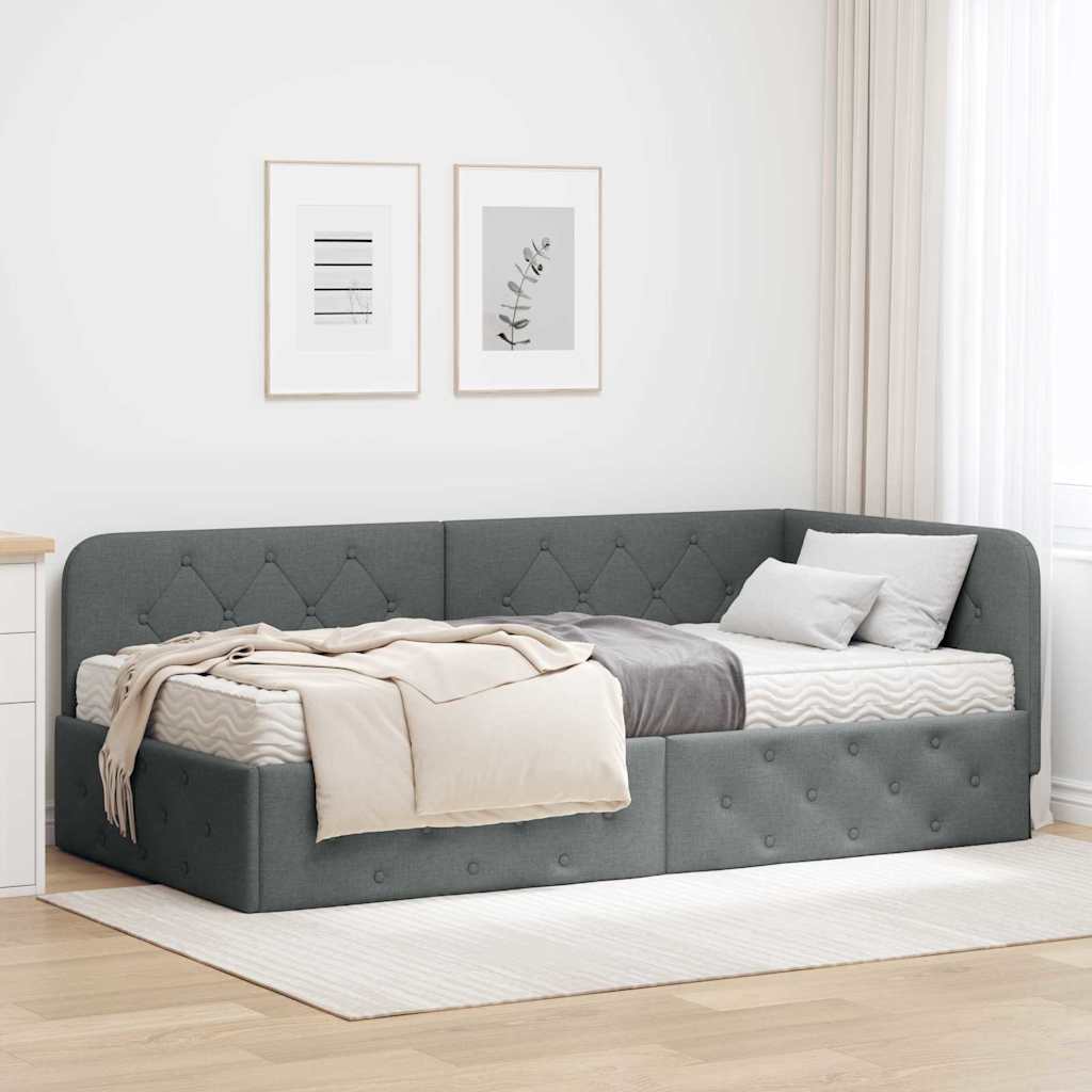 Cornice del letto ad angolo Grigio scuro 100 x 200 cm Tessuto | homemem39