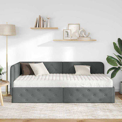 Cornice del letto ad angolo Grigio scuro 100 x 200 cm Tessuto | homemem39