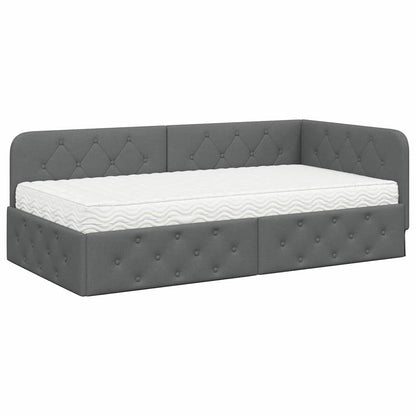 Cornice del letto ad angolo Grigio scuro 100 x 200 cm Tessuto | homemem39