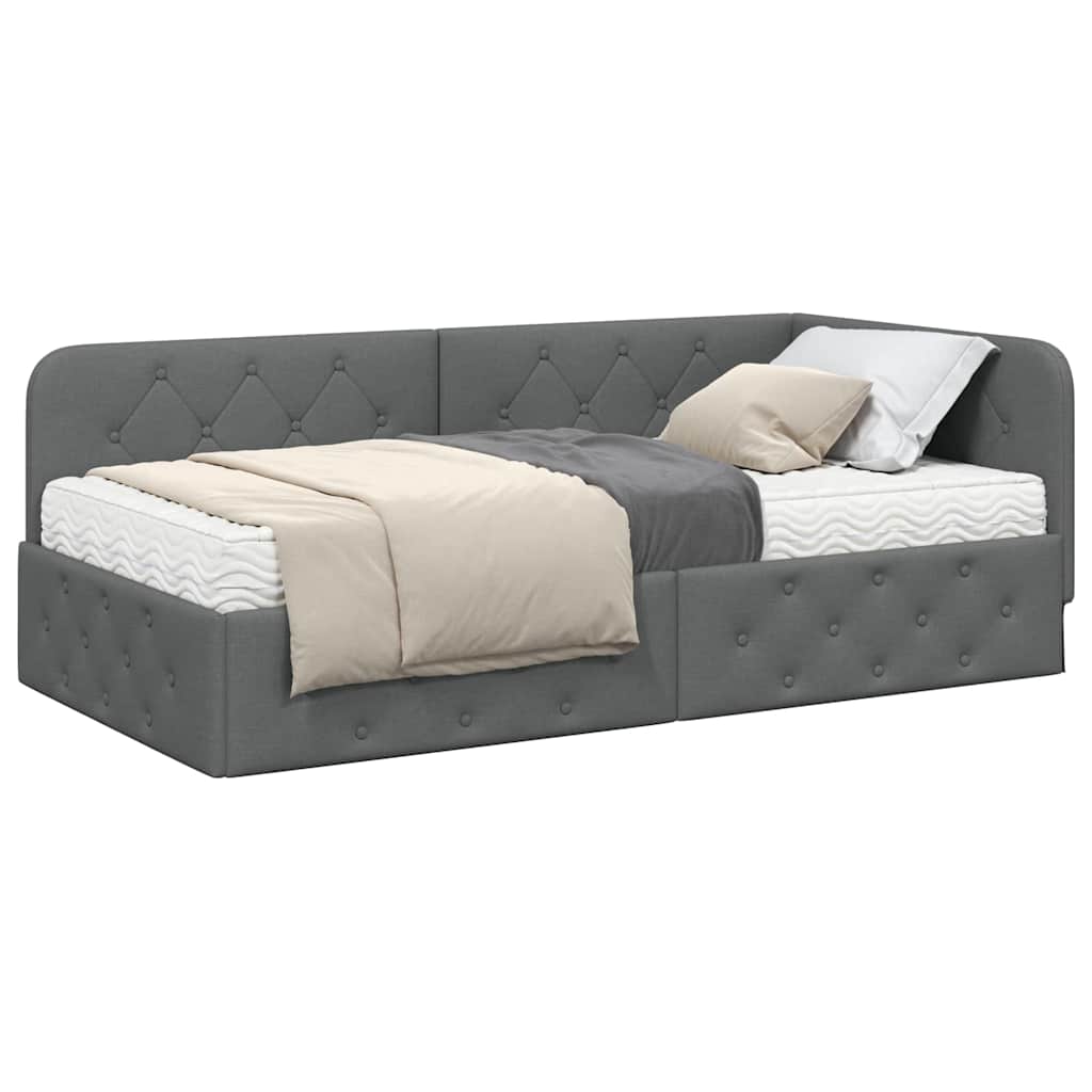 Cornice del letto ad angolo Grigio scuro 100 x 200 cm Tessuto | homemem39