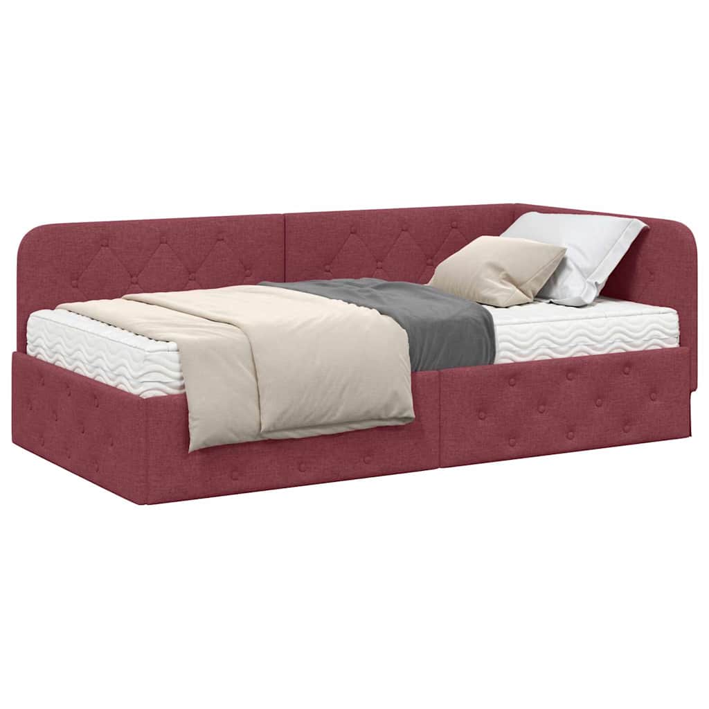Cornice del letto ad angolo Rosso Vino 100 x 200 cm Tessuto | homemem39