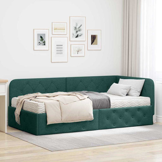 Cornice del letto ad angolo Verde Scuro 100 x 200 cm Tessuto | homemem39