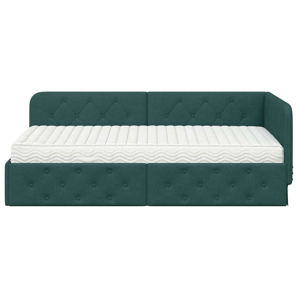 Cornice del letto ad angolo Verde Scuro 100 x 200 cm Tessuto | homemem39