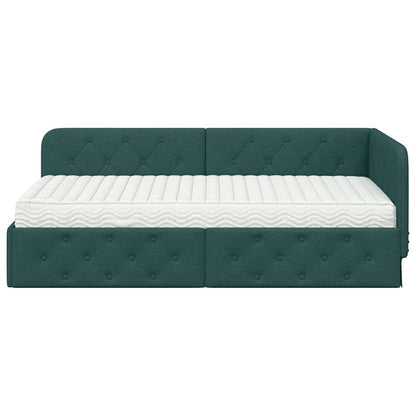 Cornice del letto ad angolo Verde Scuro 100 x 200 cm Tessuto | homemem39