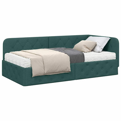 Cornice del letto ad angolo Verde Scuro 100 x 200 cm Tessuto | homemem39