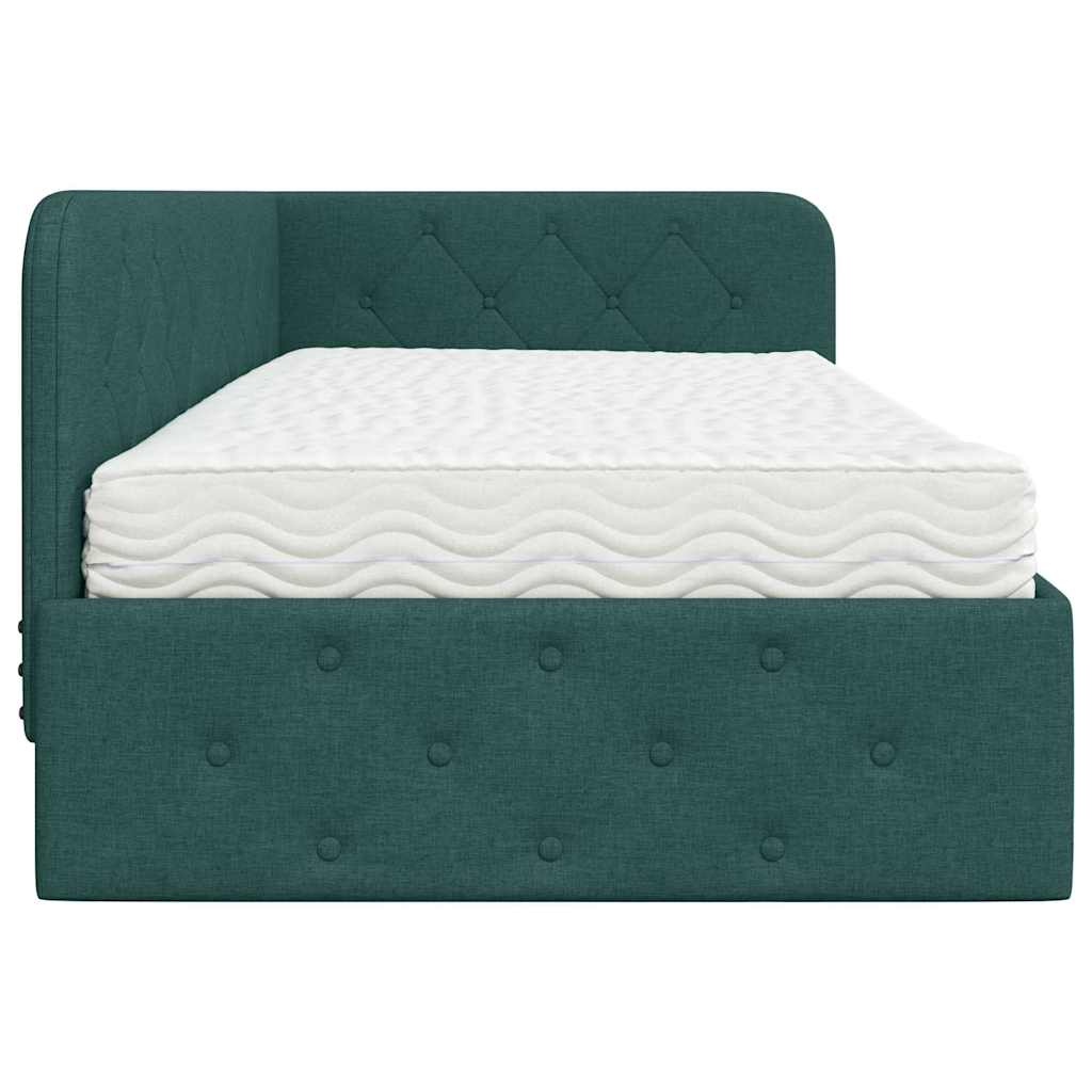 Cornice del letto ad angolo Verde Scuro 100 x 200 cm Tessuto | homemem39