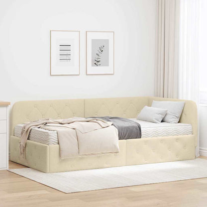 Cornice del letto ad angolo Crema 100 x 200 cm Tessuto | homemem39