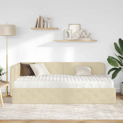 Cornice del letto ad angolo Crema 100 x 200 cm Tessuto | homemem39