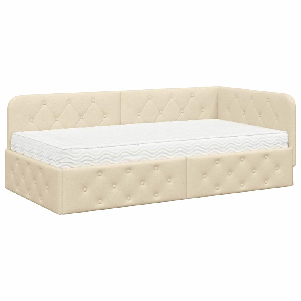 Cornice del letto ad angolo Crema 100 x 200 cm Tessuto | homemem39