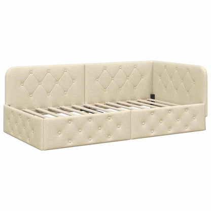 Cornice del letto ad angolo Crema 100 x 200 cm Tessuto | homemem39