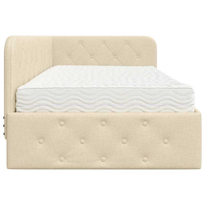 Cornice del letto ad angolo Crema 100 x 200 cm Tessuto | homemem39