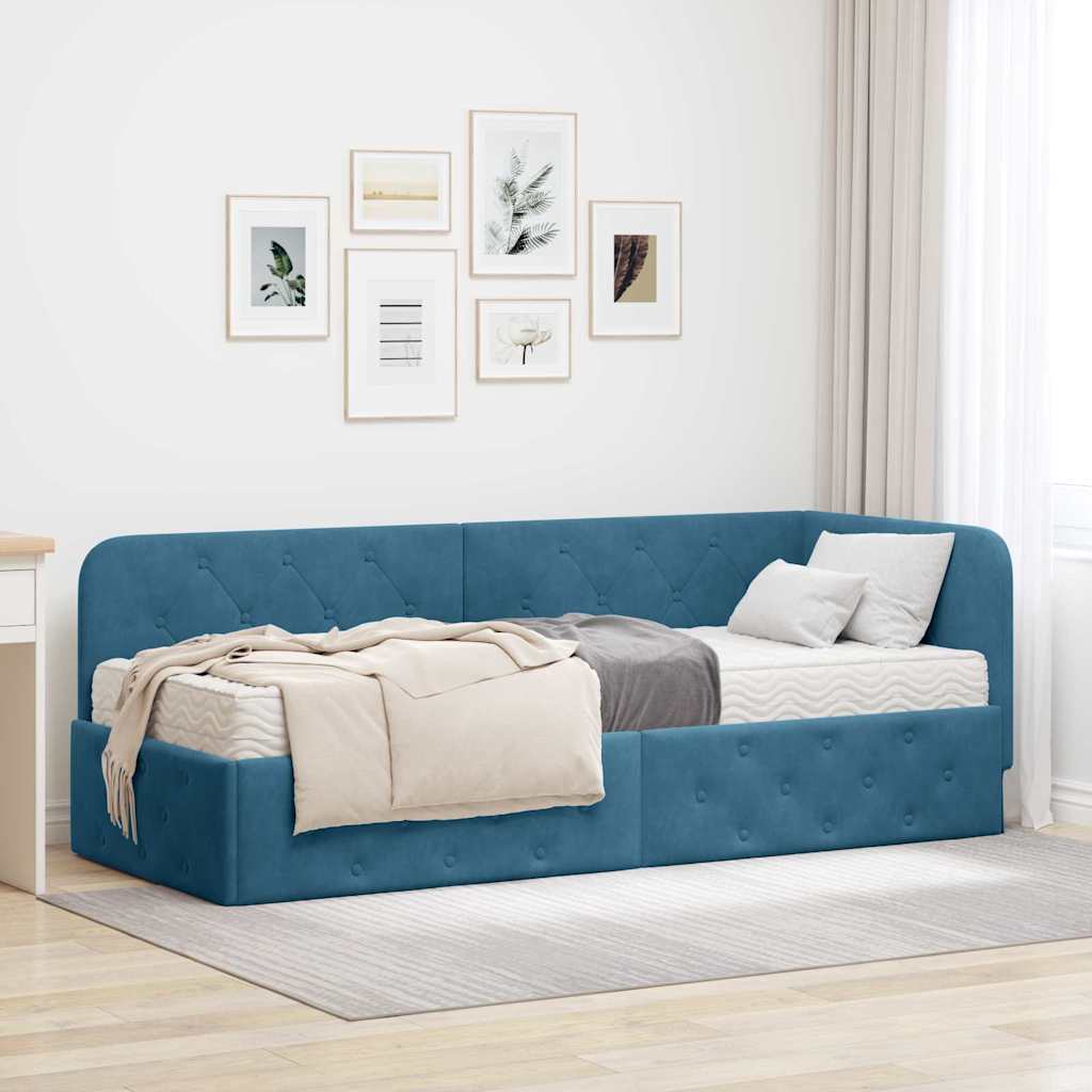 Cornice del letto ad angolo Blu 80 x 200 cm Velluto | homemem39